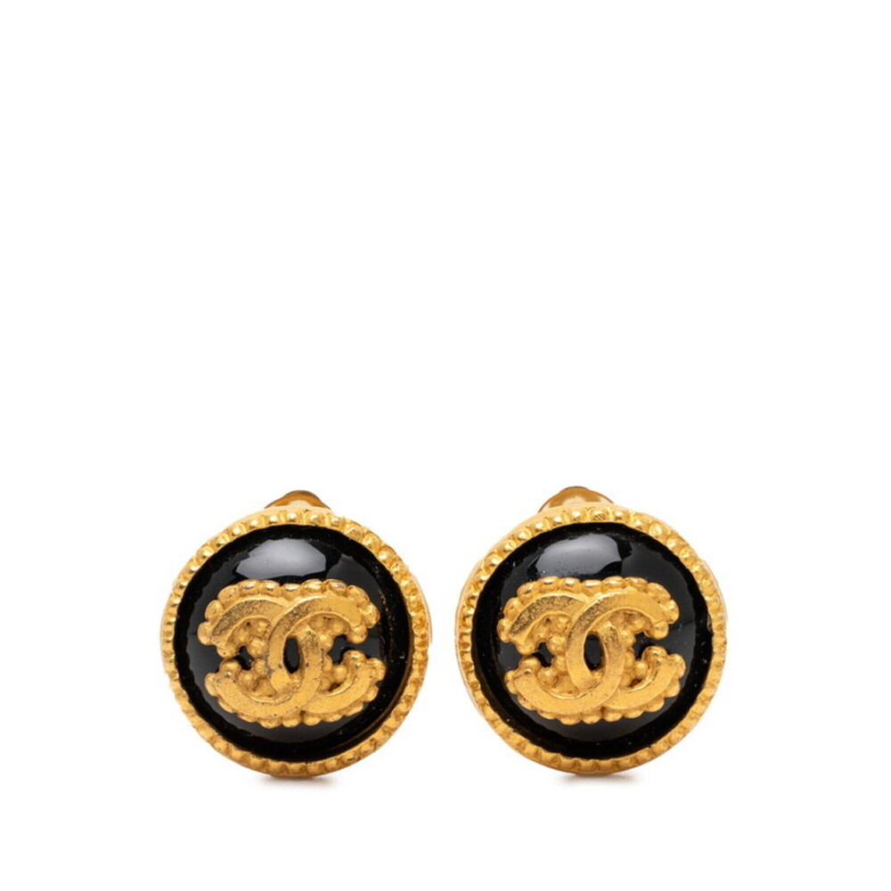 CHANEL Vintage Black Logo Earrings